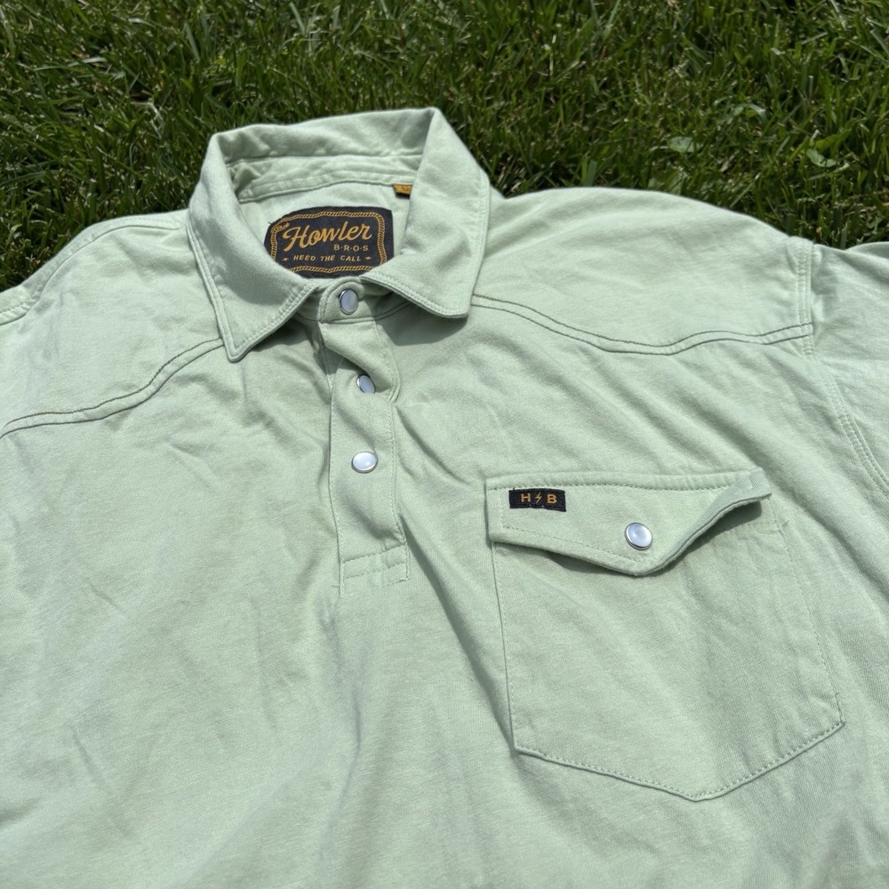 Howler Bros Polo Ranchero Shirt Men's Size Large Green/Mint Pearl Snap